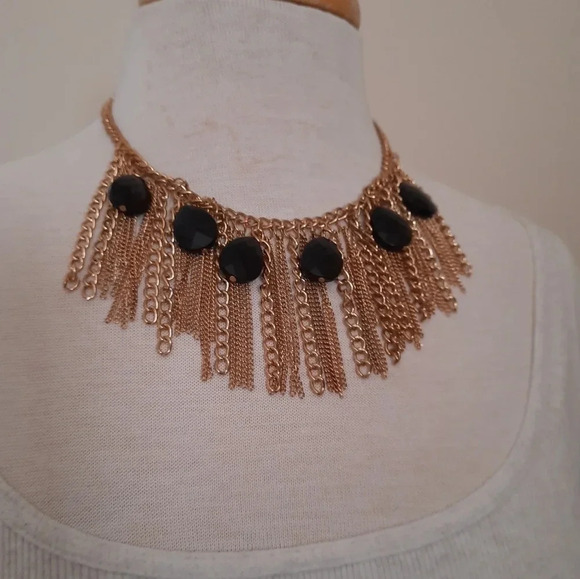 Paparazzi Necklace and Earrings set Black and Goldtone Adjustable - Picture 1 of 6
